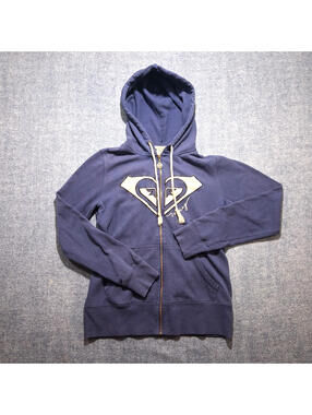 Vintage Y2K Roxy Women's Small Blue With Off White Roxy Heart Hoodie